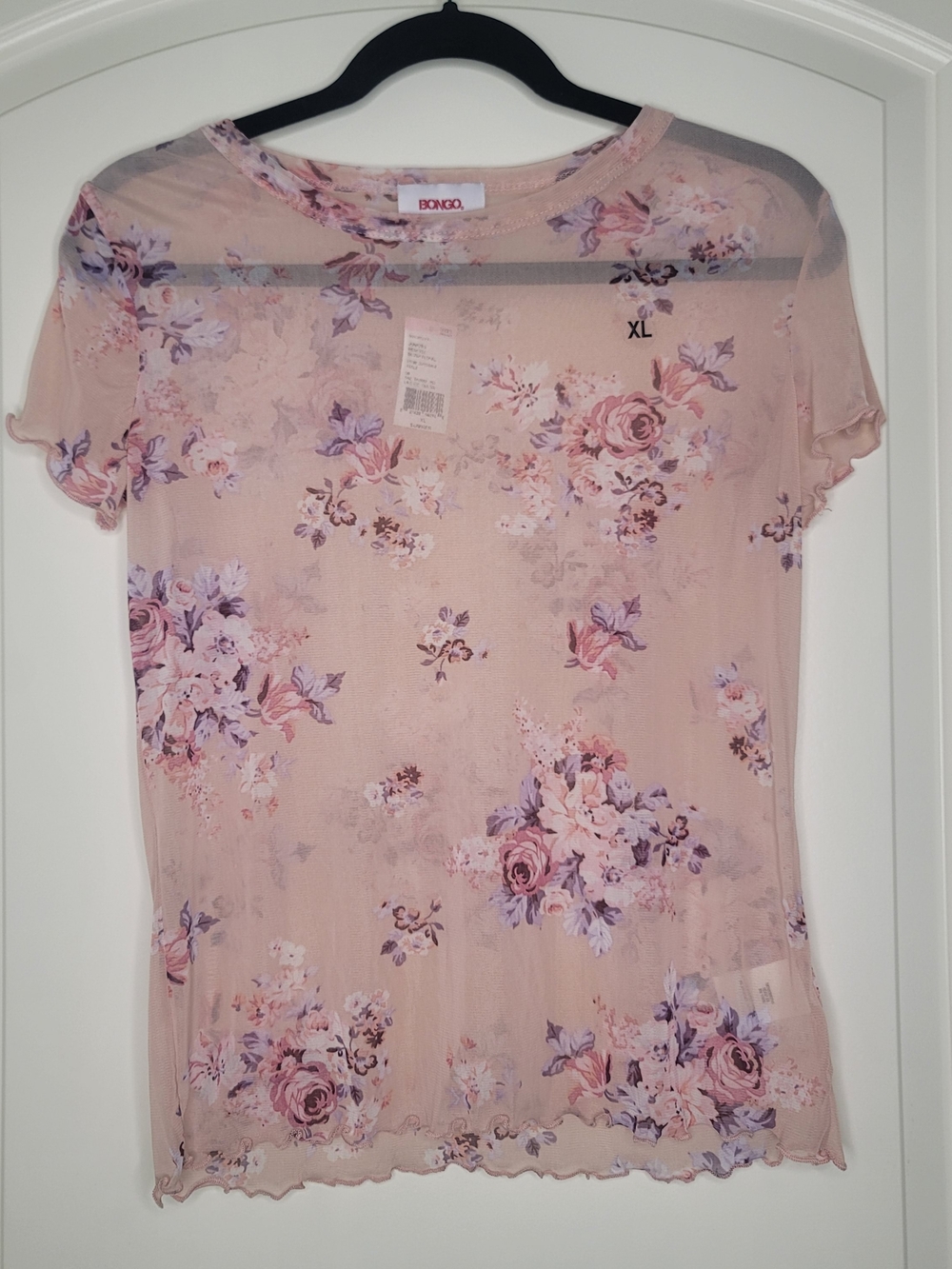 Y2k 90sfashion BONGO Blush Pink Floral Sheer Short Sleeve Top Nwt